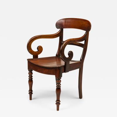 English Regency Style Mahogany Scroll Armchair