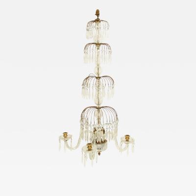 English Regency Style Monumental Crystal and Brass Tiered Wall Sconce