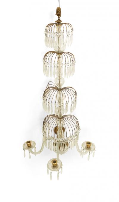 English Regency Style Monumental Crystal and Brass Tiered Wall Sconce