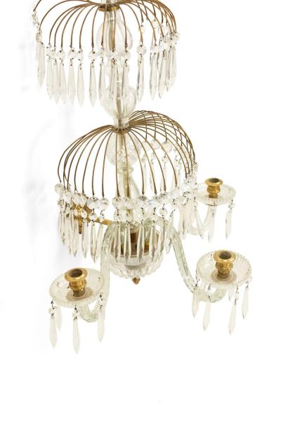 English Regency Style Monumental Crystal and Brass Tiered Wall Sconce