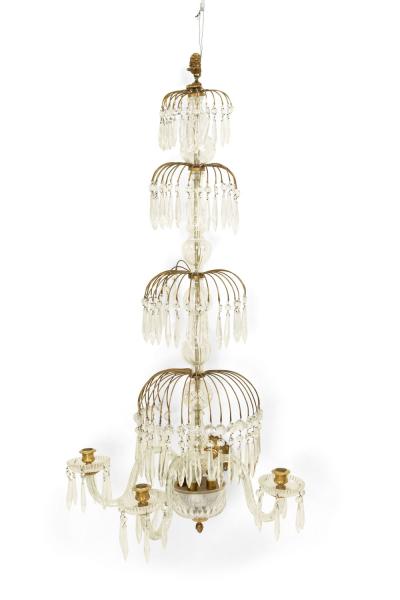 English Regency Style Monumental Crystal and Brass Tiered Wall Sconce