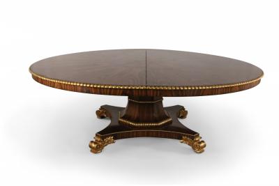 English Regency Style Rosewood and Giltwood Round Dining Table