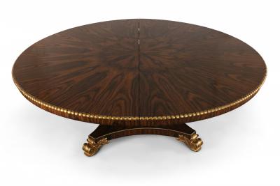 English Regency Style Rosewood and Giltwood Round Dining Table