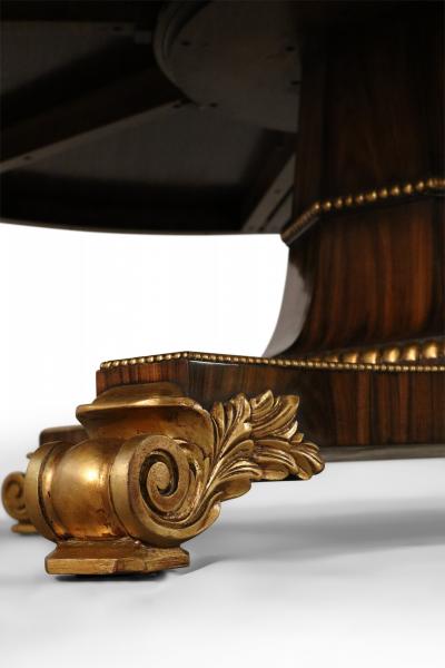 English Regency Style Rosewood and Giltwood Round Dining Table