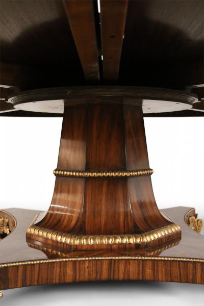 English Regency Style Rosewood and Giltwood Round Dining Table