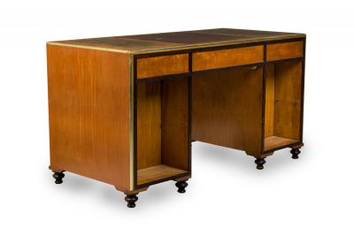 English Regency Style Wood and Brass Leather Top Campaign Desk