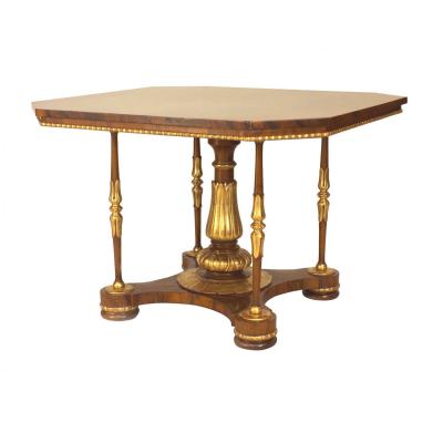 English Regency Walnut and Gilt Center Table