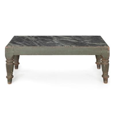 English Regency William IV Teal Painted Marble Top Low Coffee Table ca 1840