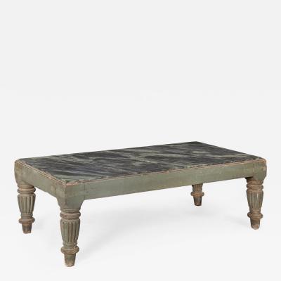 English Regency William IV Teal Painted Marble Top Low Coffee Table ca 1840