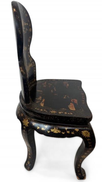 English Regency black lacquered chinoiserie decorated side chair