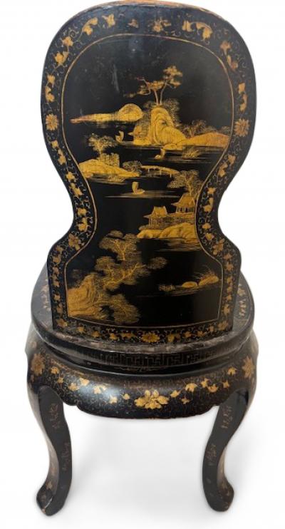 English Regency black lacquered chinoiserie decorated side chair