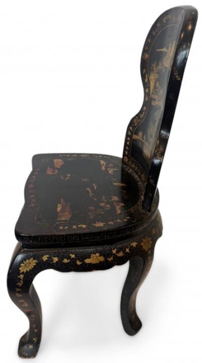 English Regency black lacquered chinoiserie decorated side chair