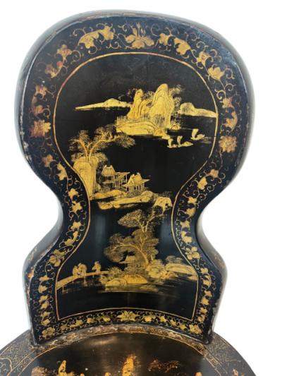 English Regency black lacquered chinoiserie decorated side chair