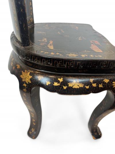 English Regency black lacquered chinoiserie decorated side chair