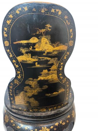 English Regency black lacquered chinoiserie decorated side chair