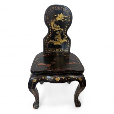 English Regency black lacquered chinoiserie decorated side chair
