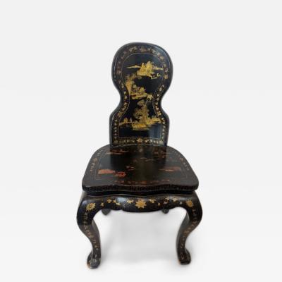 English Regency black lacquered chinoiserie decorated side chair