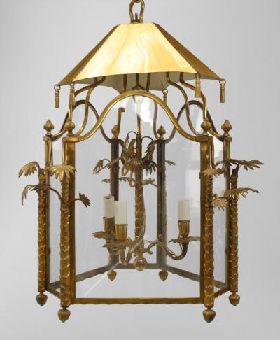 English Regency style gilt bronze hall lantern of hexagonal section with a pagod