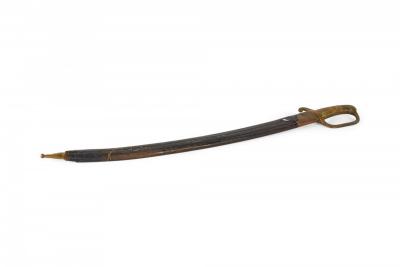 English Renaissance Curved Brass Sword and Leather Scabbard