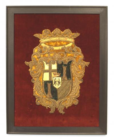 English Renaissance Framed Crest Embroidery
