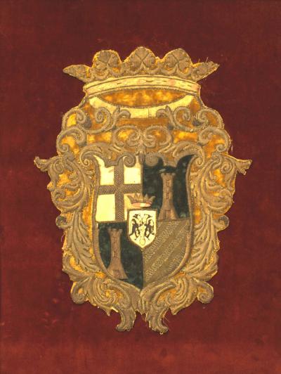 English Renaissance Framed Crest Embroidery