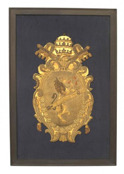 English Renaissance Framed Gold Crest Embroidery