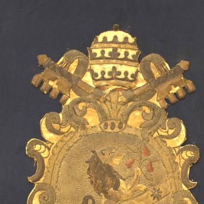 English Renaissance Framed Gold Crest Embroidery