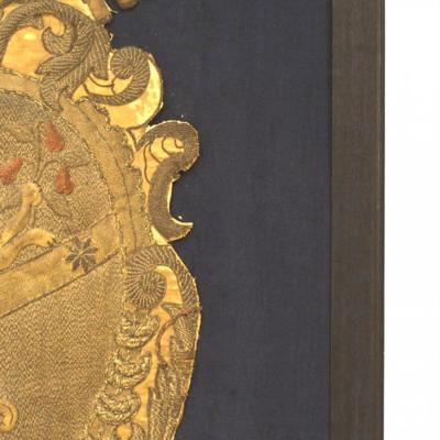 English Renaissance Framed Gold Crest Embroidery