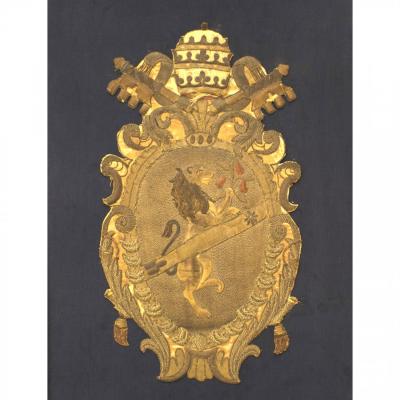 English Renaissance Framed Gold Crest Embroidery