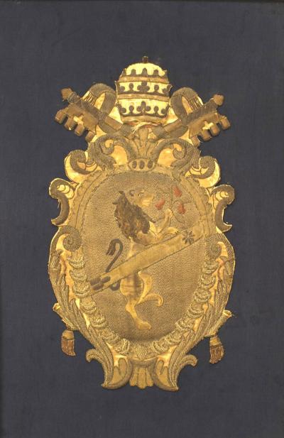 English Renaissance Framed Gold Crest Embroidery