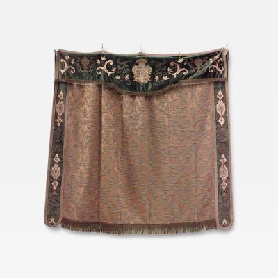 English Renaissance Style Green Velvet Gold Damask Banner