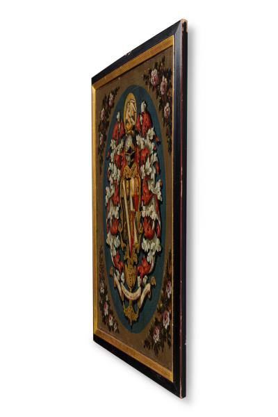 English Renaissance Style Heraldic Flag Oil on Canvas Painting