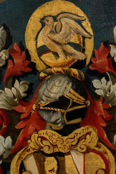 English Renaissance Style Heraldic Flag Oil on Canvas Painting