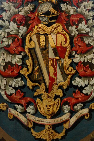 English Renaissance Style Heraldic Flag Oil on Canvas Painting