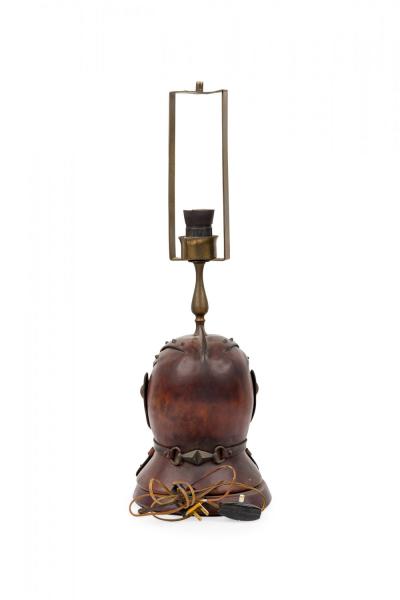 English Renaissance Style Novelty Brown Leather Knights Helmet Table Lamp