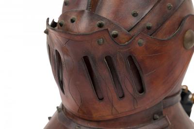 English Renaissance Style Novelty Brown Leather Knights Helmet Table Lamp