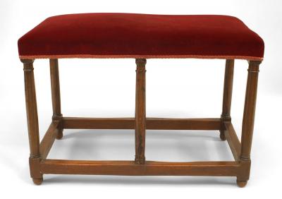 English Renaissance Style Red Velvet Walnut Bench