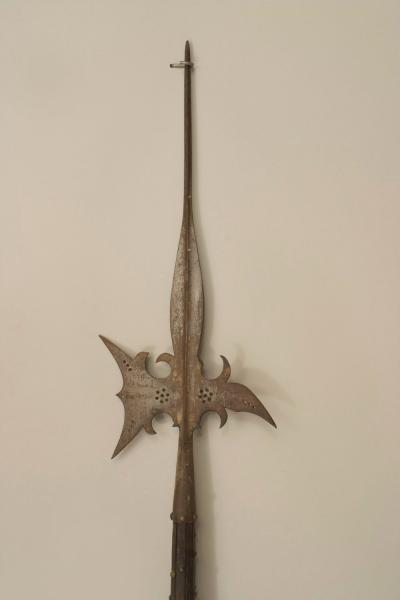 English Renaissance Style Wood and Iron Halberd