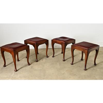 English Set of Four Mahogany and Leather Top Footstools