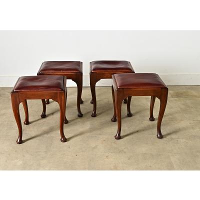 English Set of Four Mahogany and Leather Top Footstools