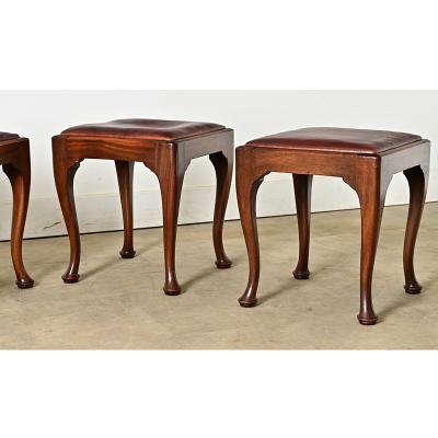 English Set of Four Mahogany and Leather Top Footstools