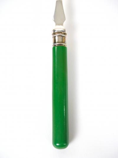 English Sheffield Fish Cutlery Service Green Handles in Original Fitted Box