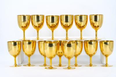 English Sheffield Gilt Aperitif Liquor Goblets Service 15 People