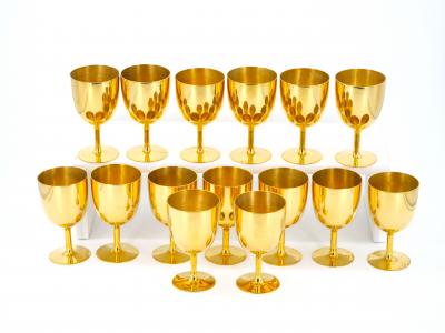 English Sheffield Gilt Aperitif Liquor Goblets Service 15 People