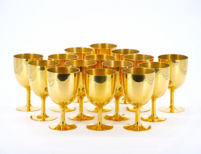 English Sheffield Gilt Aperitif Liquor Goblets Service 15 People