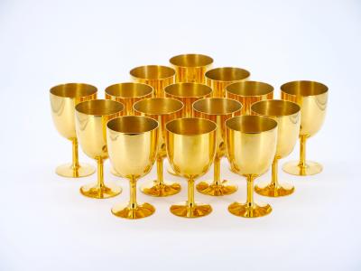 English Sheffield Gilt Aperitif Liquor Goblets Service 15 People