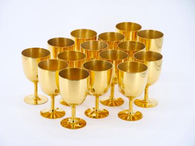English Sheffield Gilt Aperitif Liquor Goblets Service 15 People