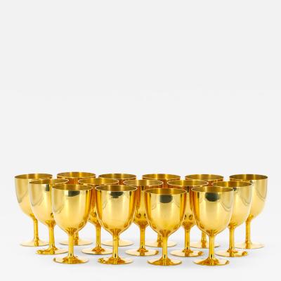 English Sheffield Gilt Aperitif Liquor Goblets Service 15 People
