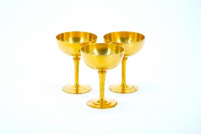 English Sheffield Gilt Champagne coupe Wine Goblets Service 14 People