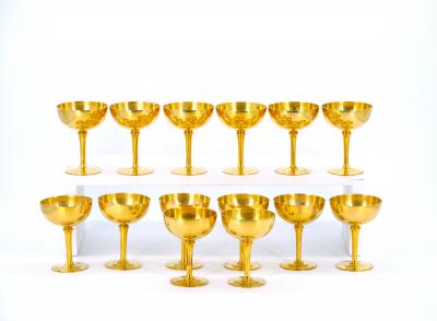 English Sheffield Gilt Champagne coupe Wine Goblets Service 14 People